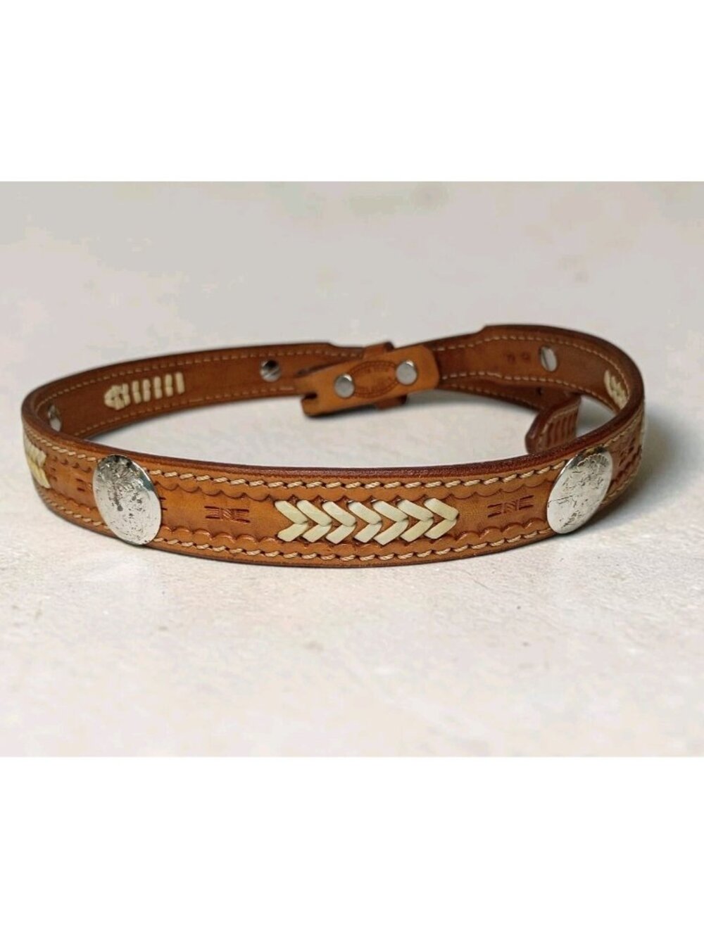 Cowboy Gear Mark Fanning Men's Leather Concho Belt 30" Western No Buckle READ